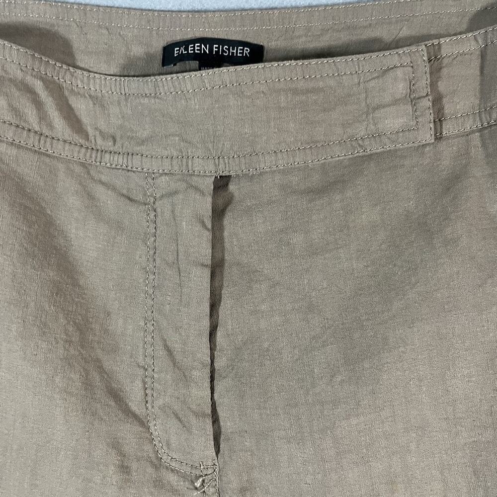 Eileen Fisher Linen Straight Leg Tan Size 12 Clasp‎ Closure Mid Rise Stretch - Picture 4 of 11